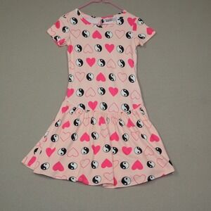 Dot Dot Smile Little Girls Flapper Dress - Pink Peace and Love - Size 5/6